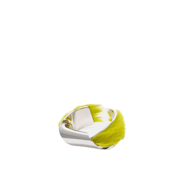 Thin Twisted Cuff in Hairy Calfskin, Silver and Lime