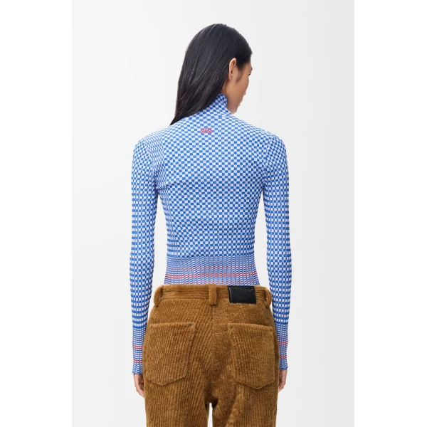 Top in Viscose Blend, Blue and White - Image 4