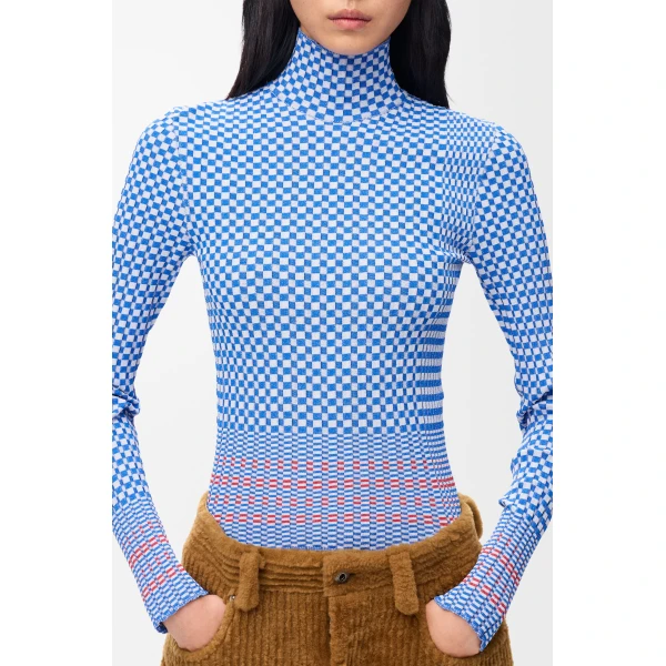 Top in Viscose Blend, Blue and White - Image 5