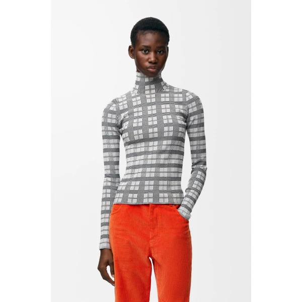 Top in Viscose Blend, White and Navy - Image 3
