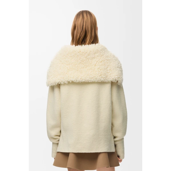 Zip-up Sweater in Wool Blend, Ecru - Image 4