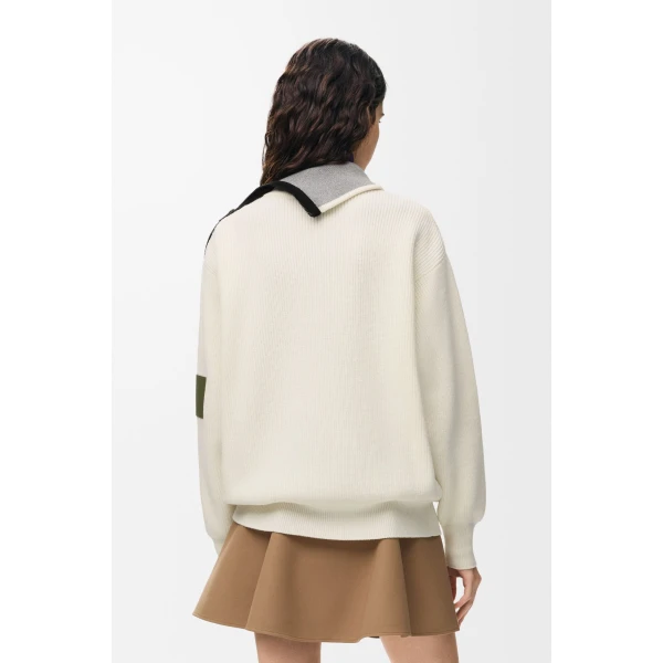Zip-up Sweater in Wool, White - Image 5