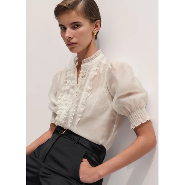 ME+EM 2-in-1 Ruffle Blouse in Cream, view 2 | Shirts | Luxury Shoes 