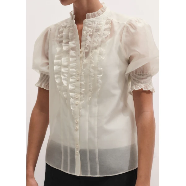 ME+EM 2-in-1 Ruffle Blouse in Cream, view 3 | Shirts | Luxury Shoes 