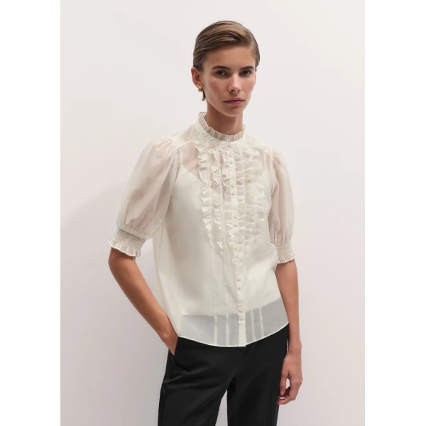 ME+EM 2-in-1 Ruffle Blouse in Cream, view 6 | Shirts | Luxury Shoes 