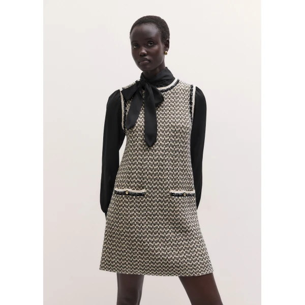 ME+EM A-Line Knit Mini Dress in Black Multi, view 4 | Mini Dresses | Luxury Shoes 