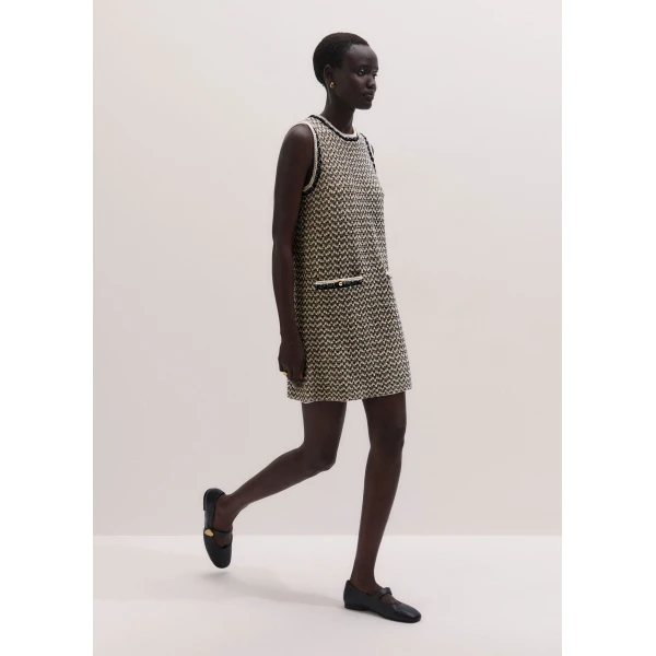 ME+EM A-Line Knit Mini Dress in Black Multi, view 6 | Mini Dresses | Luxury Shoes 