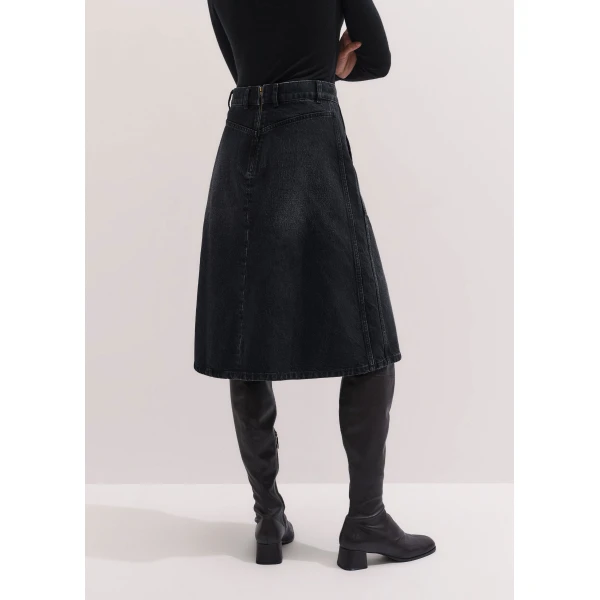ME+EM A-Line Midi Skirt in Charcoal Wash