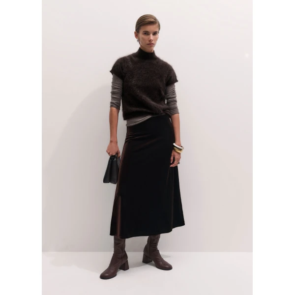 ME+EM AM-PM Midi Skirt in Dark Chocolate, view 2 | Midi Skirts | Luxury Shoes 