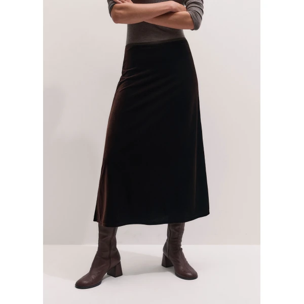 ME+EM AM-PM Midi Skirt in Dark Chocolate, view 3 | Midi Skirts | Luxury Shoes 