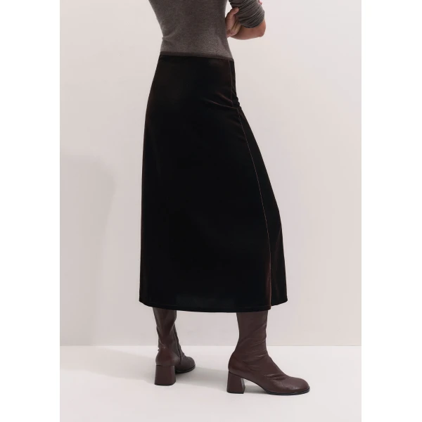 ME+EM AM-PM Midi Skirt in Dark Chocolate, view 5 | Midi Skirts | Luxury Shoes 