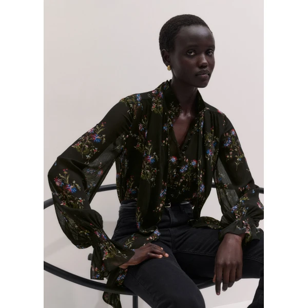 ME+EM AM-PM Straight Blouse in Black Multi