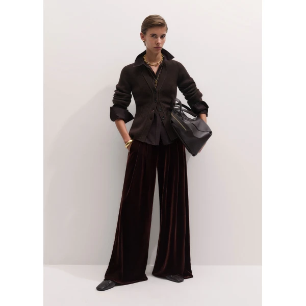ME+EM AM-PM Wide-Leg Trouser in Dark Chocolate, view 4 | Wide leg pants | Luxury Shoes 