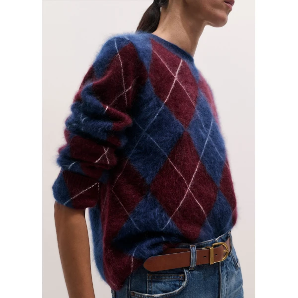 ME+EM Argyle Relaxed Jumper in Bright Navy/Merlot Red, view 5 | Sweaters | Luxury Shoes 