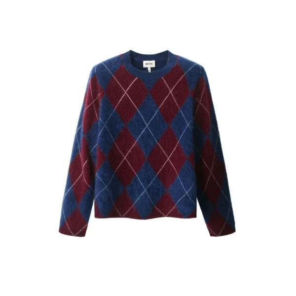 ME+EM Argyle Relaxed Jumper in Bright Navy/Merlot Red