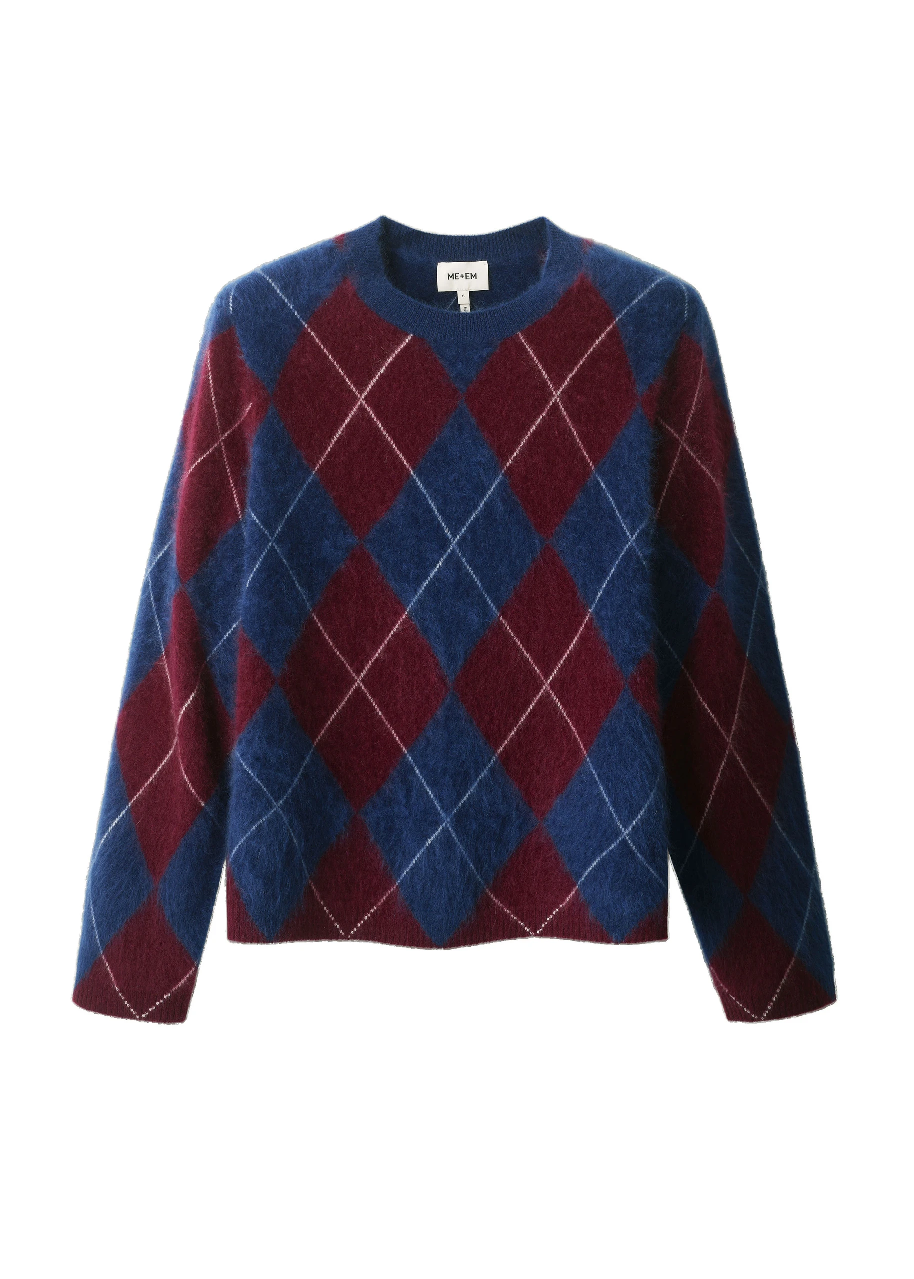 ME+EM Argyle Relaxed Jumper in Bright Navy/Merlot Red ME+EM Argyle Relaxed Jumper in Bright Navy/Merlot Red | Sweaters | Luxury Shoes