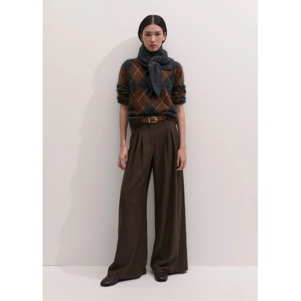 ME+EM Argyle Relaxed Jumper in Pecan Brown Mélange/Charcoal