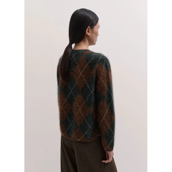 ME+EM Argyle Relaxed Jumper in Pecan Brown Mélange/Charcoal