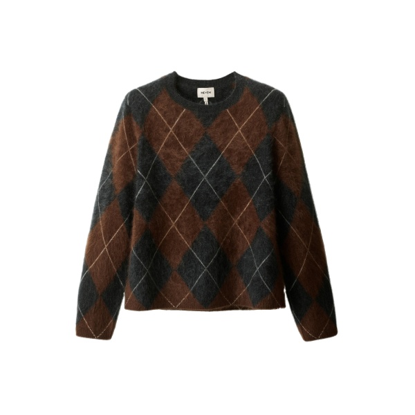 ME+EM Argyle Relaxed Jumper in Pecan Brown Mélange/Charcoal