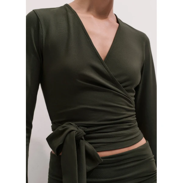 ME+EM Ballet Wrap Top in Rich Olive Green