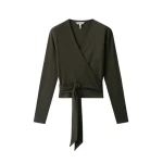 ME+EM Ballet Wrap Top in Rich Olive Green