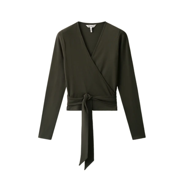 ME+EM Ballet Wrap Top in Rich Olive Green