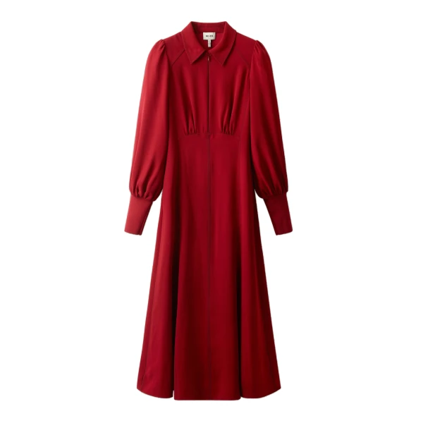 ME+EM Balloon Sleeve Maxi Dress in Barolo Red