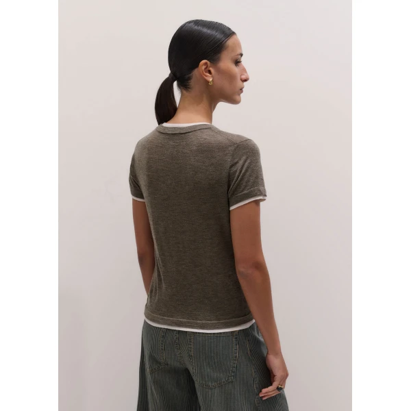 ME+EM Barely There Baby Tee in Pebble Brown/Soft White