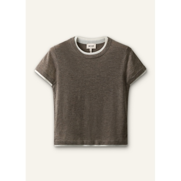 ME+EM Barely There Baby Tee in Pebble Brown/Soft White