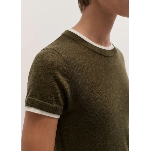ME+EM Barely There Baby Tee in Rich Olive/Soft White