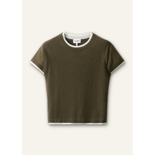 ME+EM Barely There Baby Tee in Rich Olive/Soft White