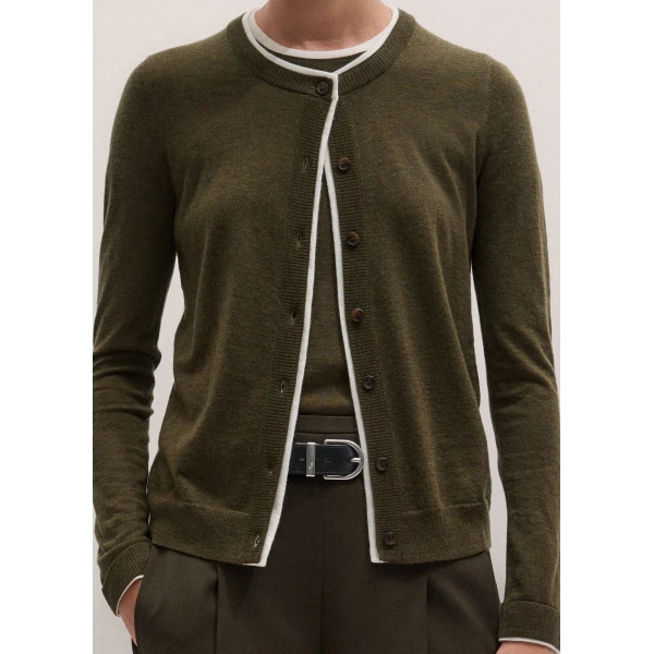 ME+EM Barely There Cardigan in Rich Olive/Soft White