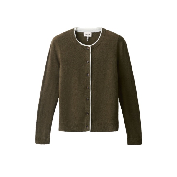 ME+EM Barely There Cardigan in Rich Olive/Soft White