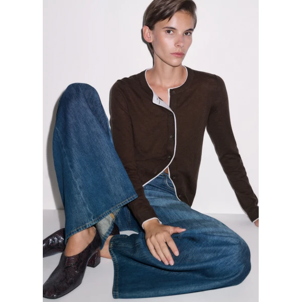 ME+EM Barely There Cardigan in Warm Chocolate/Soft White, view 2 | Cardigan | Luxury Shoes 