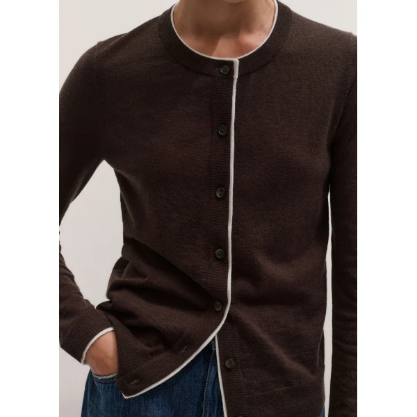 ME+EM Barely There Cardigan in Warm Chocolate/Soft White, view 3 | Cardigan | Luxury Shoes 