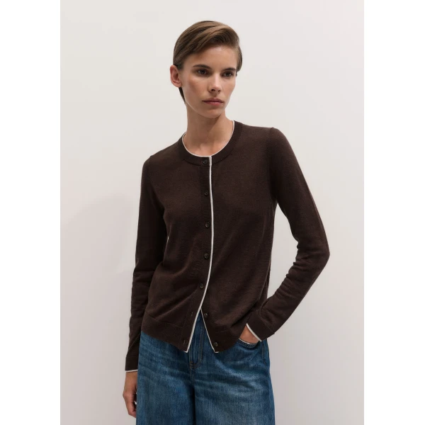 ME+EM Barely There Cardigan in Warm Chocolate/Soft White, view 6 | Cardigan | Luxury Shoes 