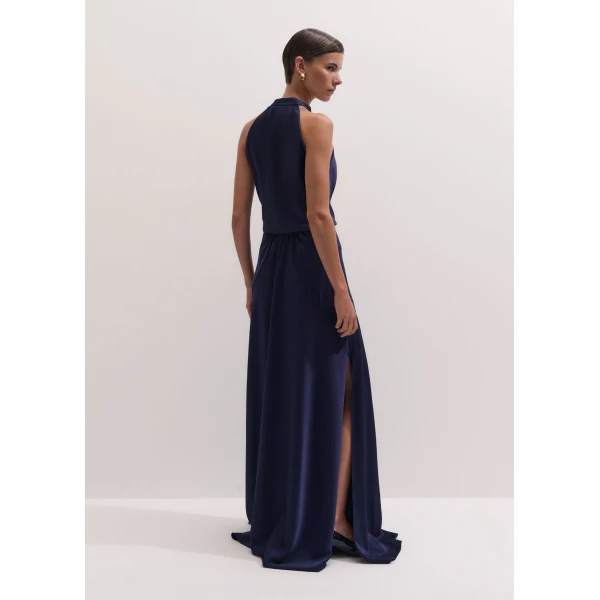 ME+EM Belted Full-Length Dress in Evening Navy