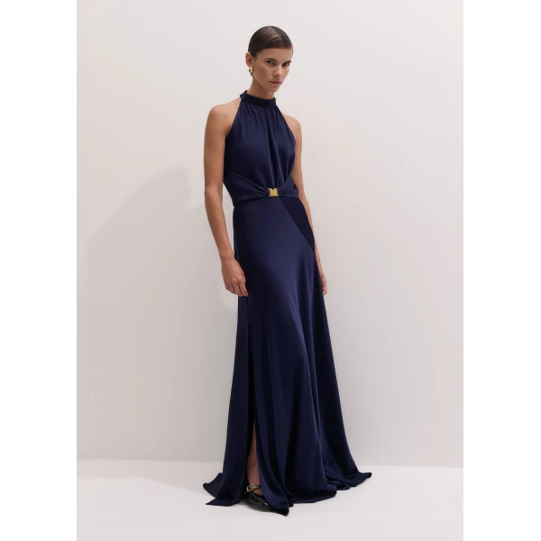 ME+EM Belted Full-Length Dress in Evening Navy
