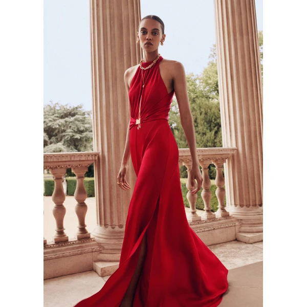ME+EM Belted Full-Length Dress in Scarlet Red