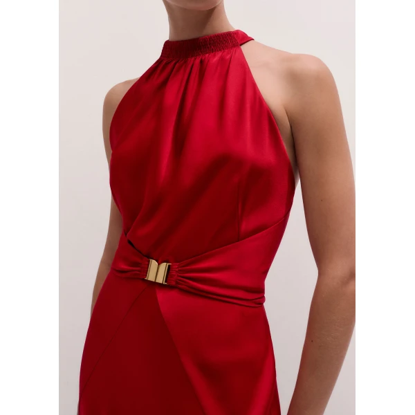 ME+EM Belted Full-Length Dress in Scarlet Red