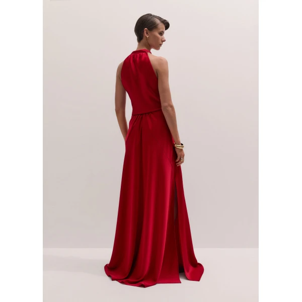 ME+EM Belted Full-Length Dress in Scarlet Red