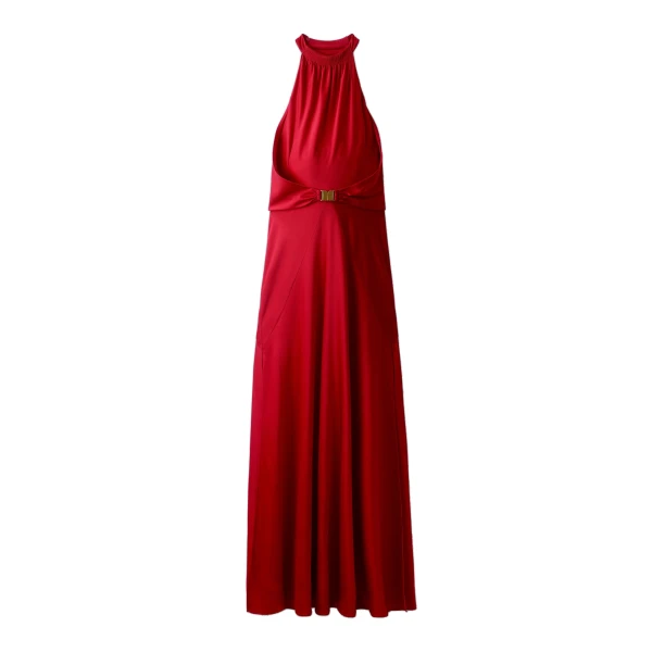 ME+EM Belted Full-Length Dress in Scarlet Red