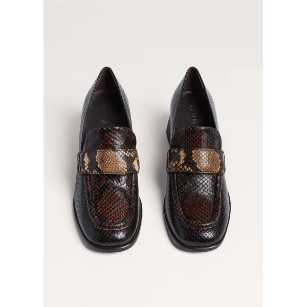 ME+EM Block Heel Loafer in Tan/Chocolate, view 2 | Heels | Luxury Shoes 