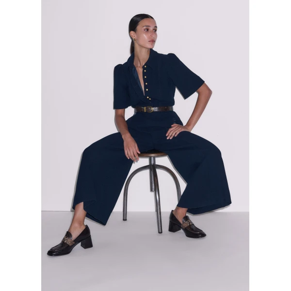 ME+EM Block Heel Loafer in Tan/Chocolate, view 3 | Heels | Luxury Shoes 