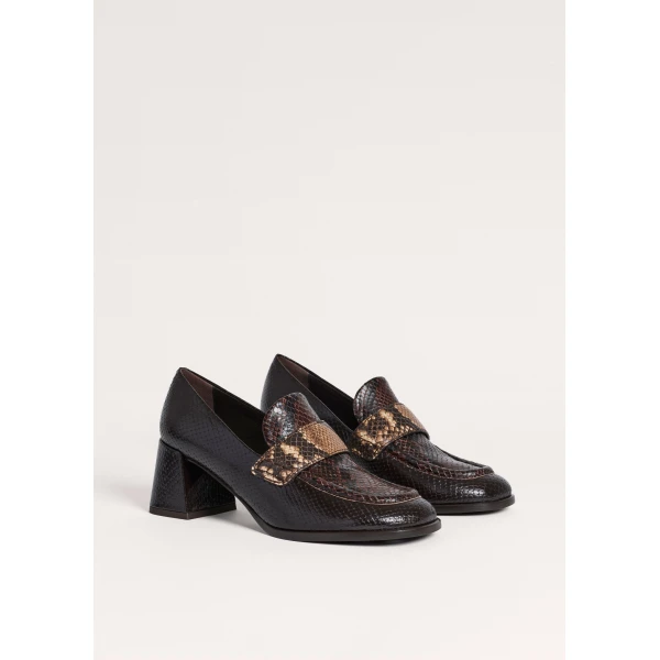 ME+EM Block Heel Loafer in Tan/Chocolate, view 6 | Heels | Luxury Shoes 