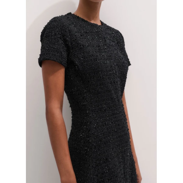 ME+EM Bouclé Jersey Fit + Flare Midi Dress in Black, view 3 | Midi Dresses | Luxury Shoes 
