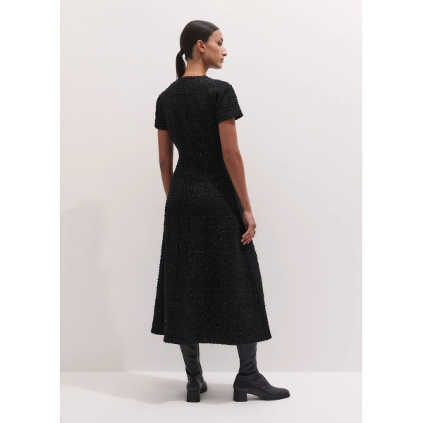 ME+EM Bouclé Jersey Fit + Flare Midi Dress in Black, view 5 | Midi Dresses | Luxury Shoes 