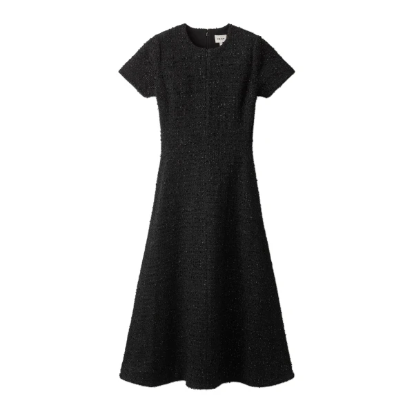 ME+EM Bouclé Jersey Fit + Flare Midi Dress in Black