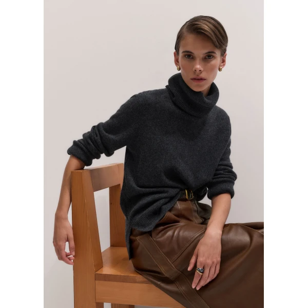 ME+EM Boyfriend Jumper + Snood in Charcoal Mélange
