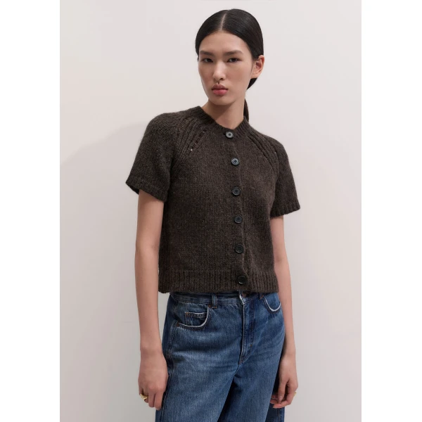 ME+EM Button Front Straight Tee in Warm Chocolate Mélange